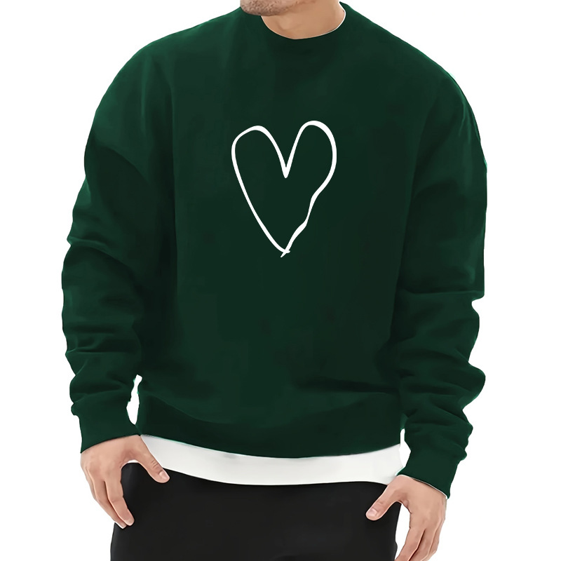 Men's Letter Heart Shape Simple Style Long Sleeve Loose Round Neck display picture 1