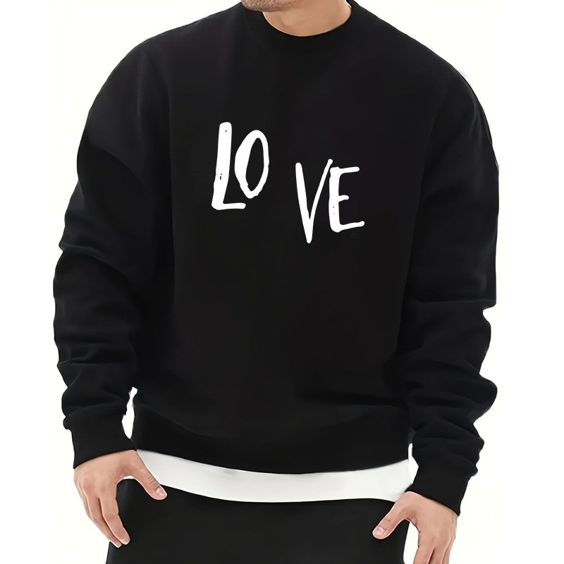 Men's Letter Heart Shape Simple Style Long Sleeve Loose Round Neck display picture 6