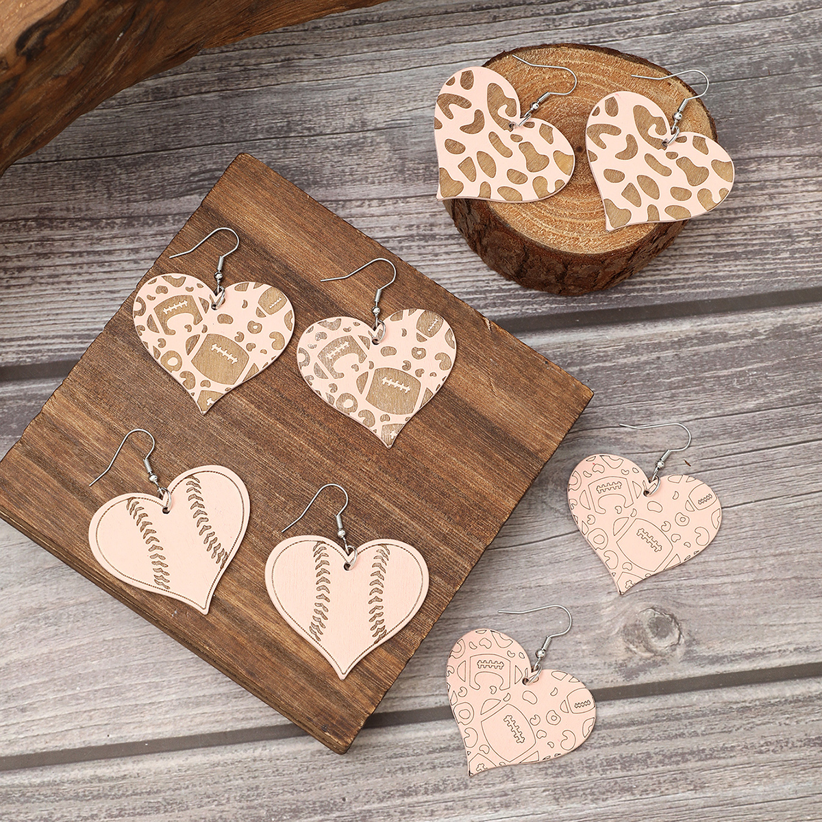 1 Pair Modern Style Simple Style Heart Shape Ball Leopard Wood Drop Earrings display picture 2