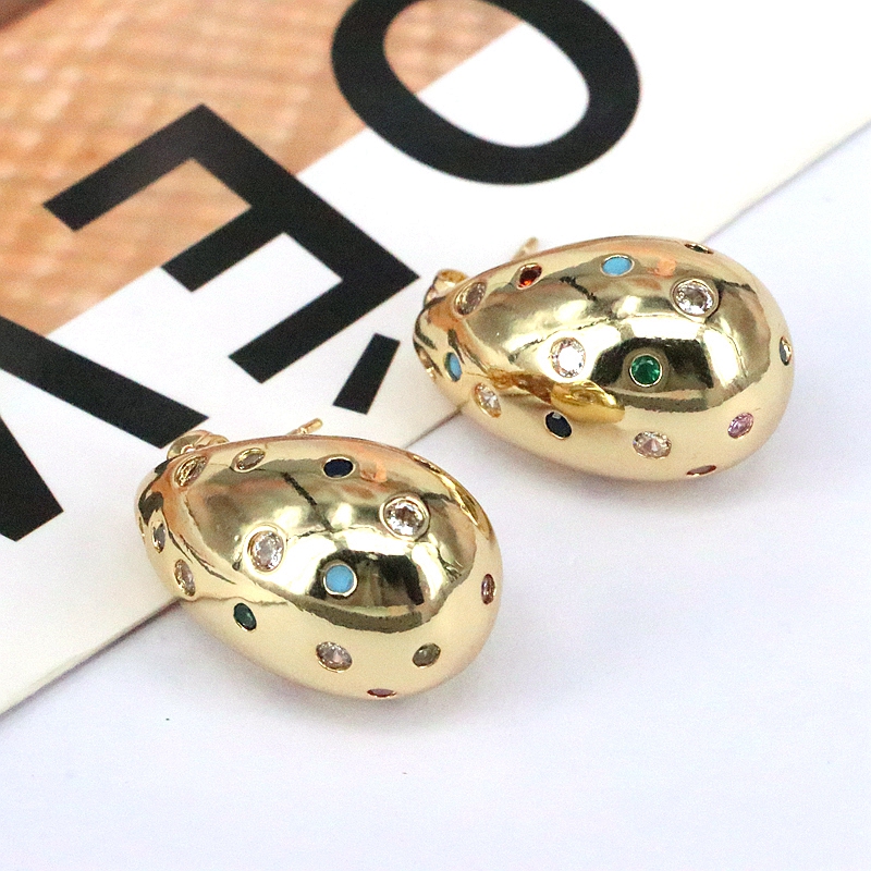 1 Pair Vintage Style Simple Style Water Droplets Plating Copper Zircon Ear Studs display picture 4