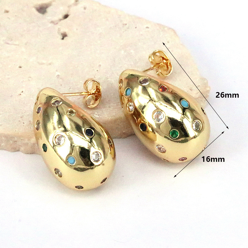 1 Pair Vintage Style Simple Style Water Droplets Plating Copper Zircon Ear Studs display picture 3