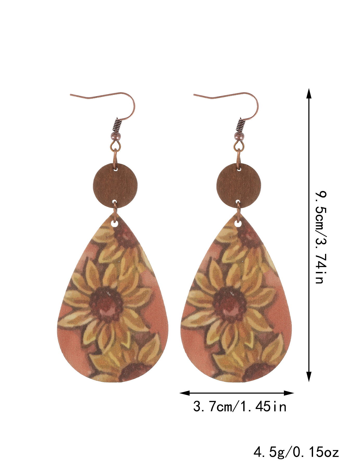 1 Pair Vintage Style Ethnic Style Cactus Sunflower Sun Printing Wood Drop Earrings display picture 1