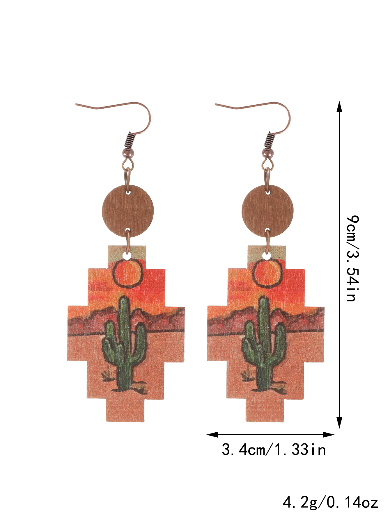 1 Pair Vintage Style Ethnic Style Cactus Sunflower Sun Printing Wood Drop Earrings display picture 8