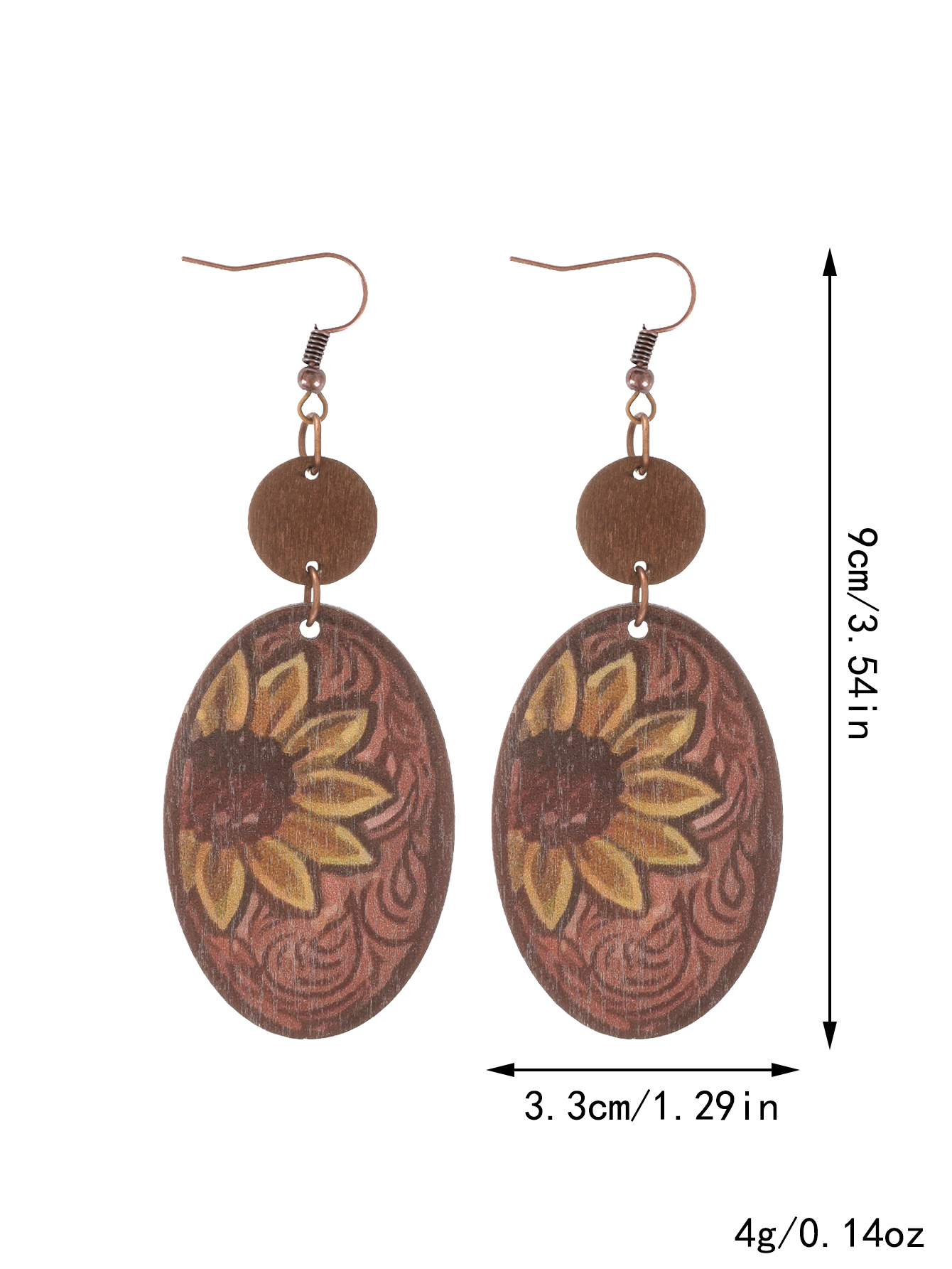 1 Pair Vintage Style Ethnic Style Cactus Sunflower Sun Printing Wood Drop Earrings display picture 6