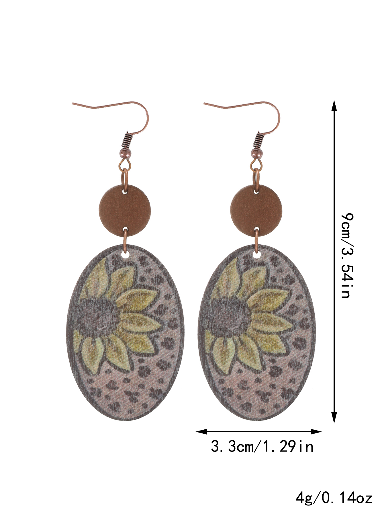 1 Pair Vintage Style Ethnic Style Cactus Sunflower Sun Printing Wood Drop Earrings display picture 7