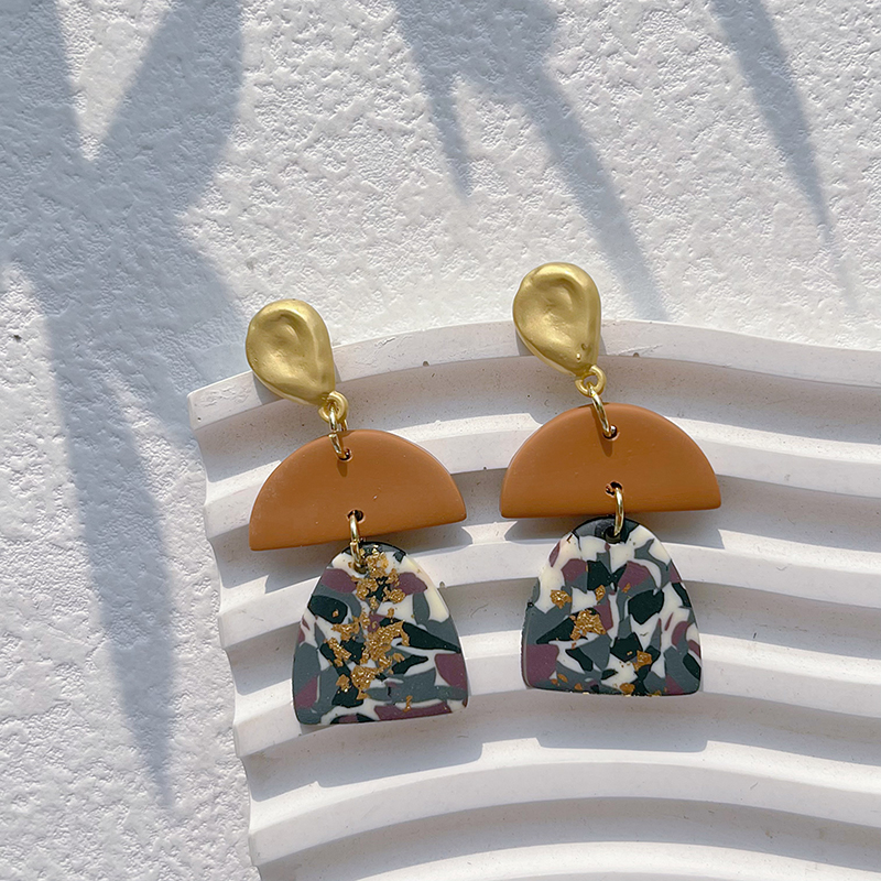 1 Pair Casual Simple Style Geometric Color Block Handmade Plating Soft Clay Copper 14k Gold Plated Drop Earrings display picture 8