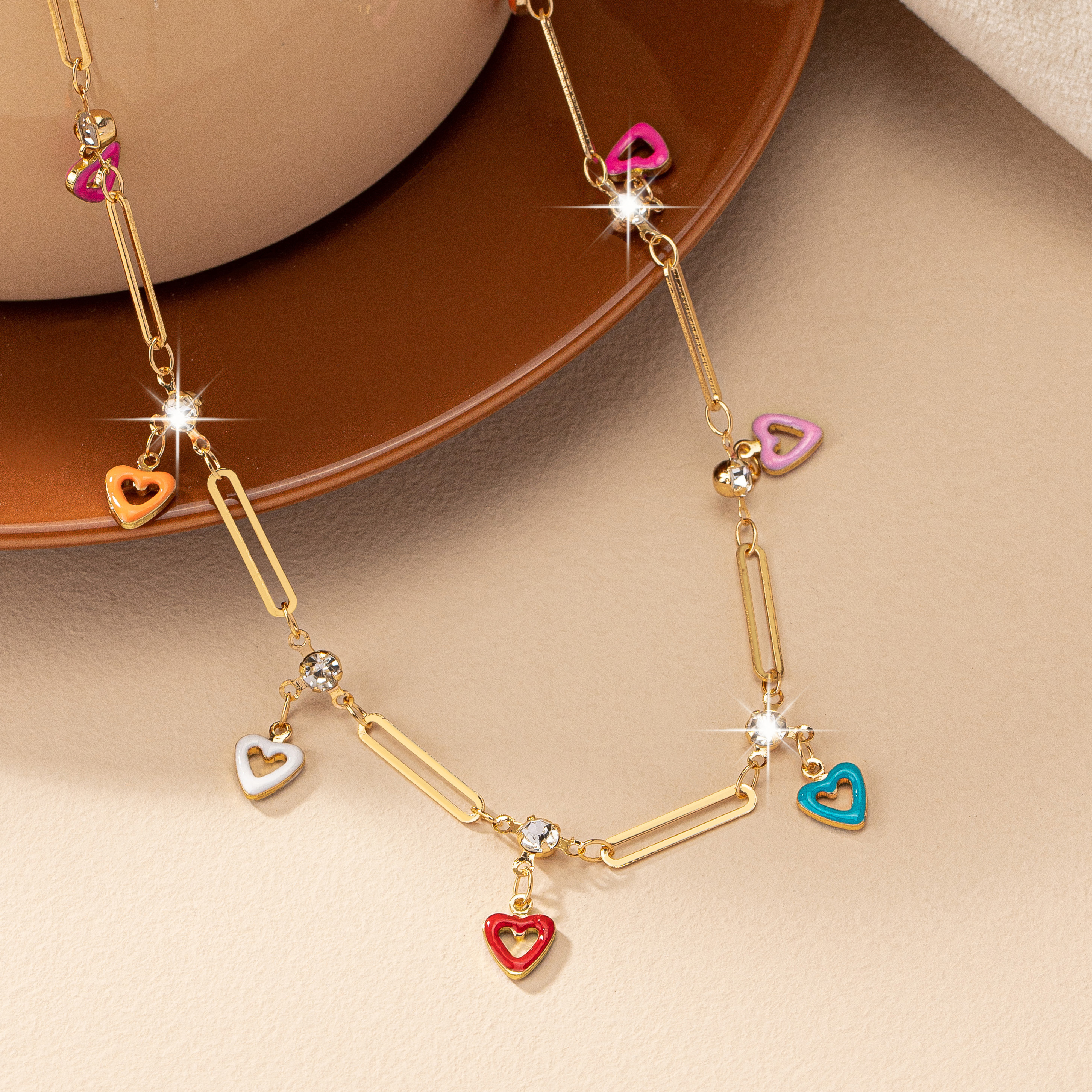 Casual Simple Style Heart Shape Alloy Enamel Plating Inlay Rhinestones Women's Necklace display picture 3