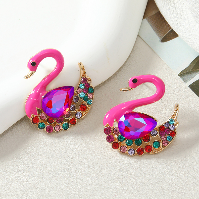 1 Pair Simple Style Shiny Swan Plating Inlay Alloy Rhinestones Gold Plated Ear Studs display picture 2