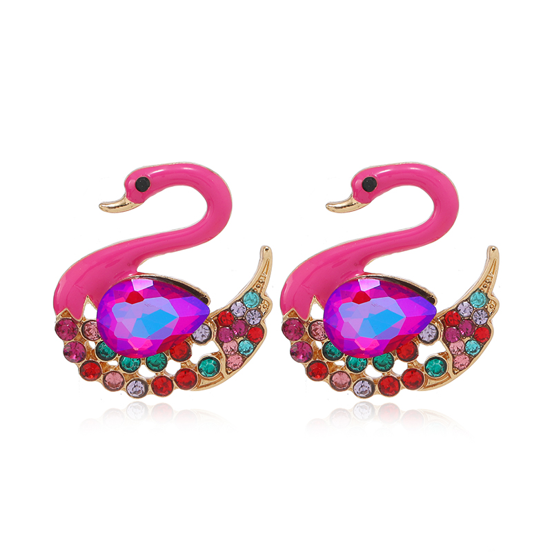 1 Pair Simple Style Shiny Swan Plating Inlay Alloy Rhinestones Gold Plated Ear Studs display picture 1