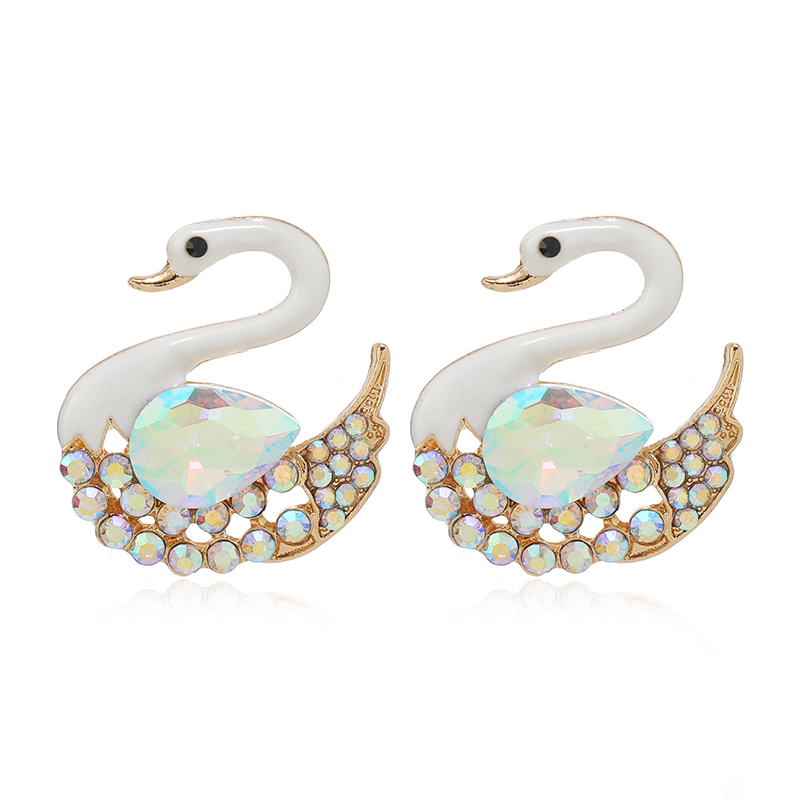 1 Pair Simple Style Shiny Swan Plating Inlay Alloy Rhinestones Gold Plated Ear Studs display picture 7