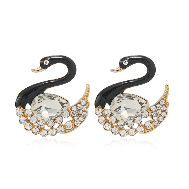 1 Pair Simple Style Shiny Swan Plating Inlay Alloy Rhinestones Gold Plated Ear Studs display picture 9