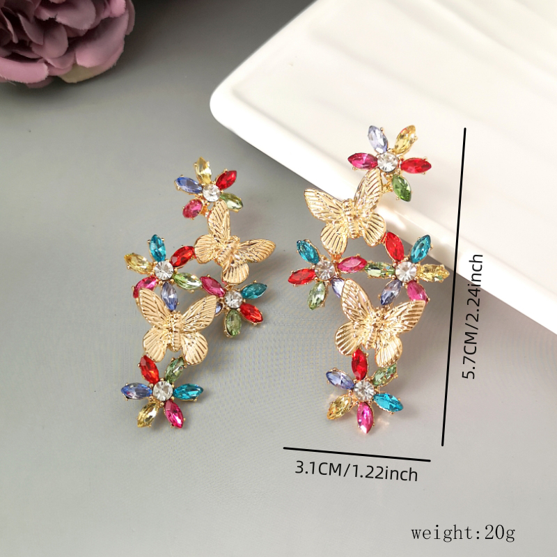 1 Pair Retro Pastoral Flower Butterfly Plating Inlay Metal Zircon Gold Plated Ear Studs display picture 1