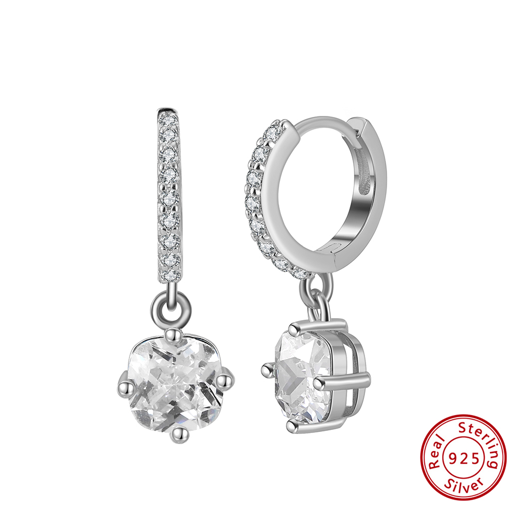 1 Paire Style Simple Rond Polissage Placage Incruster Argent Sterling Zircon Plaqué Or 14k Or Blanc Plaqué Boucles D'oreilles display picture 1