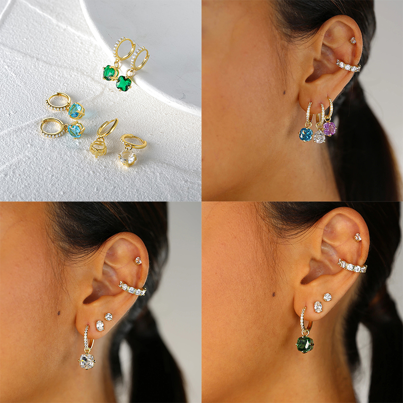 1 Paire Style Simple Rond Polissage Placage Incruster Argent Sterling Zircon Plaqué Or 14k Or Blanc Plaqué Boucles D'oreilles display picture 13