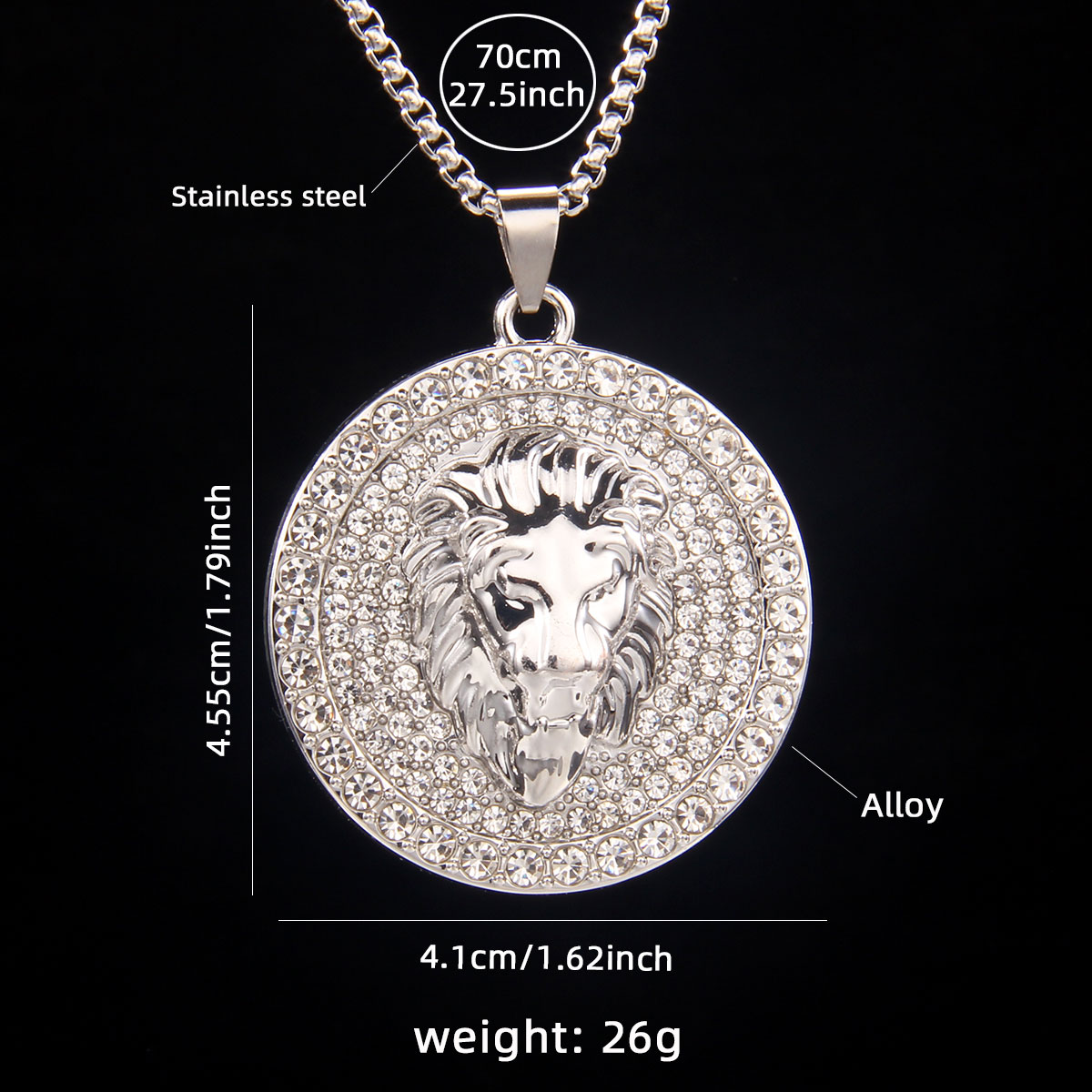 Hip-Hop Lion 201 Stainless Steel Zinc Alloy Inlay Rhinestones Men's Necklace display picture 1