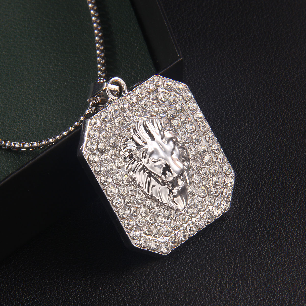 Hip-Hop Lion 201 Stainless Steel Zinc Alloy Inlay Rhinestones Men's Necklace display picture 6