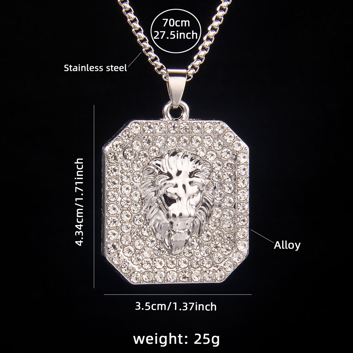 Hip-Hop Lion 201 Stainless Steel Zinc Alloy Inlay Rhinestones Men's Necklace display picture 5