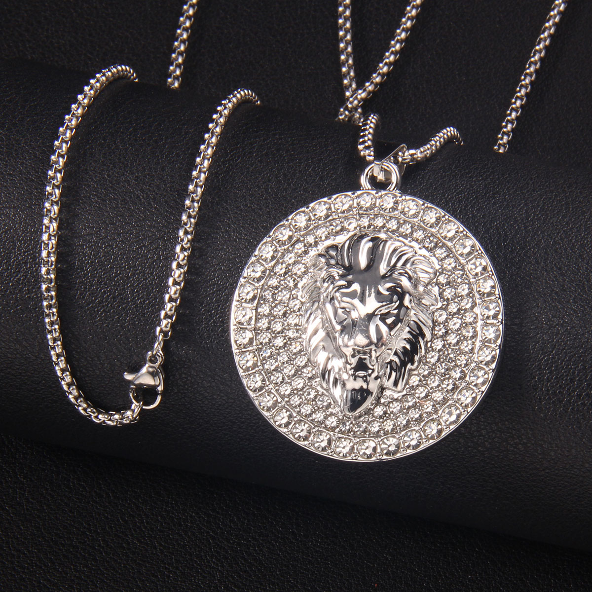Hip-Hop Lion 201 Stainless Steel Zinc Alloy Inlay Rhinestones Men's Necklace display picture 4