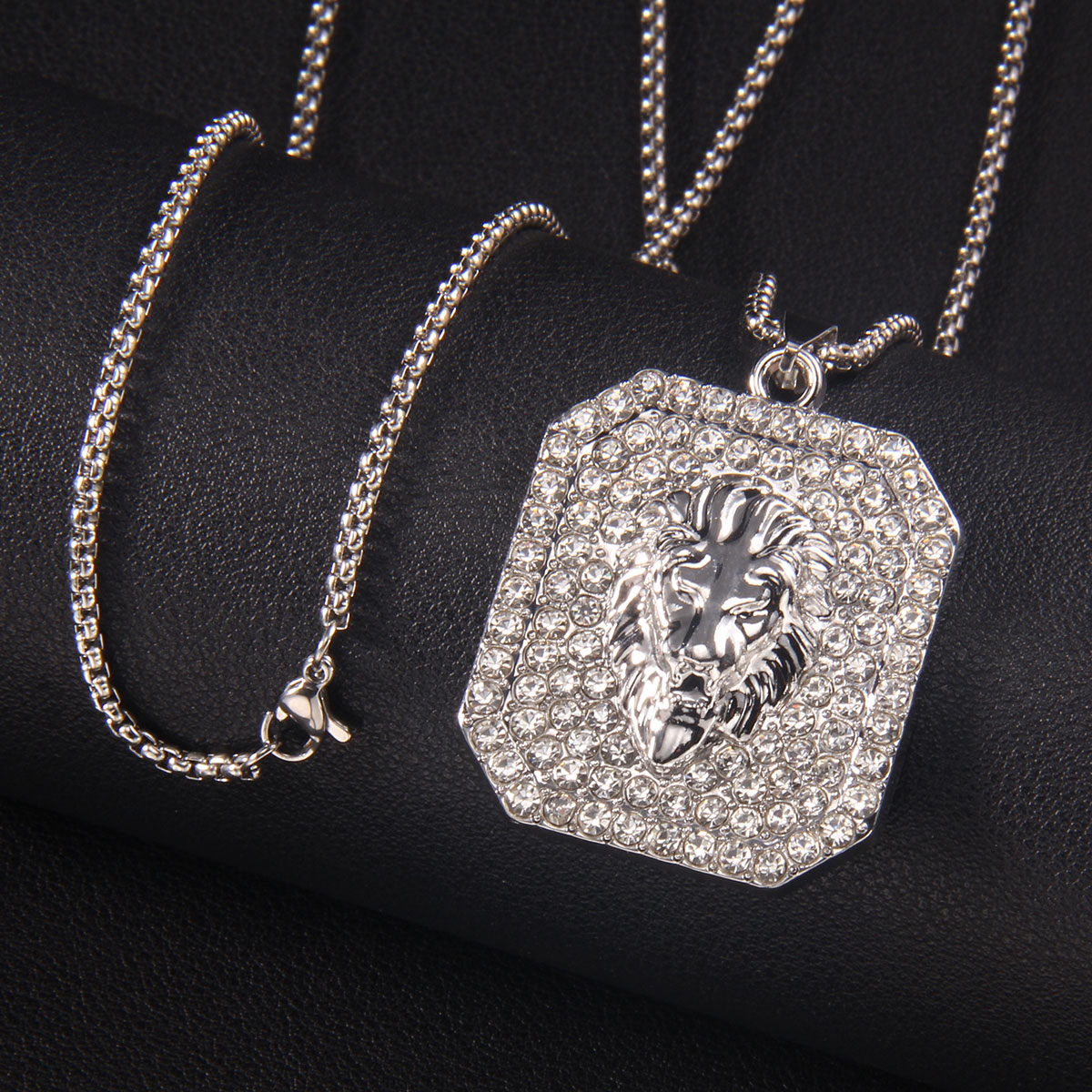 Hip-Hop Lion 201 Stainless Steel Zinc Alloy Inlay Rhinestones Men's Necklace display picture 8