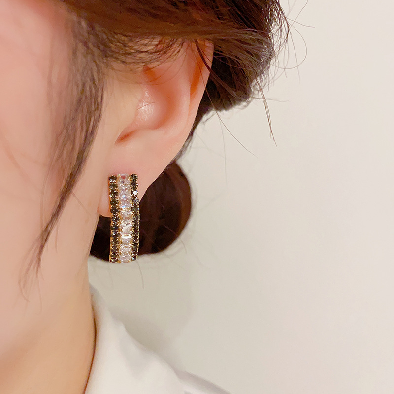 1 Pair Simple Style Shiny Geometric Plating Inlay Alloy Zircon Drop Earrings display picture 4