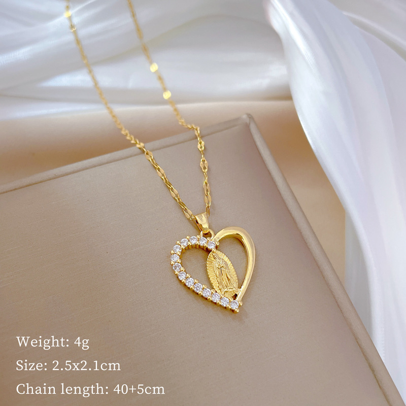Wholesale Simple Style Heart Shape Titanium Steel Copper Plating Inlay Artificial Gemstones Pendant Necklace display picture 4