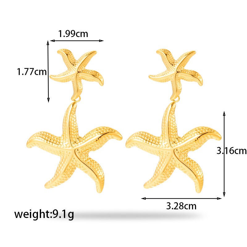 1 Pair Simple Style Starfish Plating Stainless Steel 18k Gold Plated Drop Earrings display picture 4