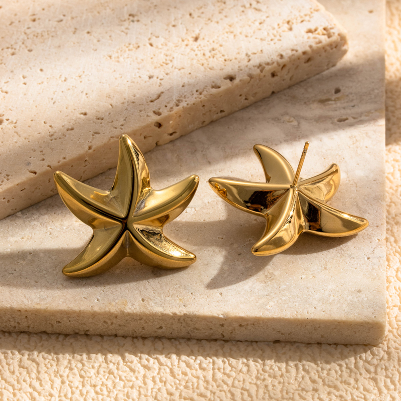 1 Pair Simple Style Starfish Plating Stainless Steel 18k Gold Plated Drop Earrings display picture 6