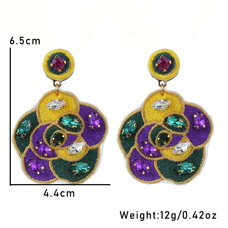 1 Pair Retro Embroidery Inlay Cloth Glass Rhinestones Drop Earrings display picture 4