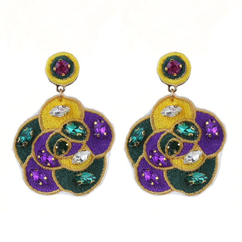 1 Pair Retro Embroidery Inlay Cloth Glass Rhinestones Drop Earrings display picture 3