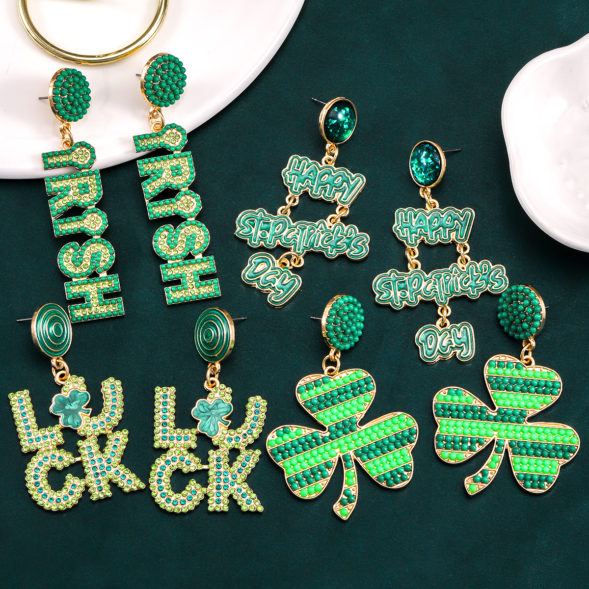 1 Pair Casual Cute Shamrock Letter Plating Inlay Alloy Drop Earrings display picture 14