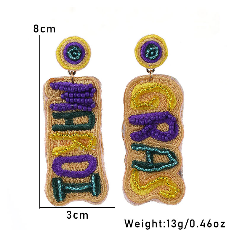 1 Pair Embroidery Letter Asymmetrical Embroidery Cloth Glass Drop Earrings display picture 2