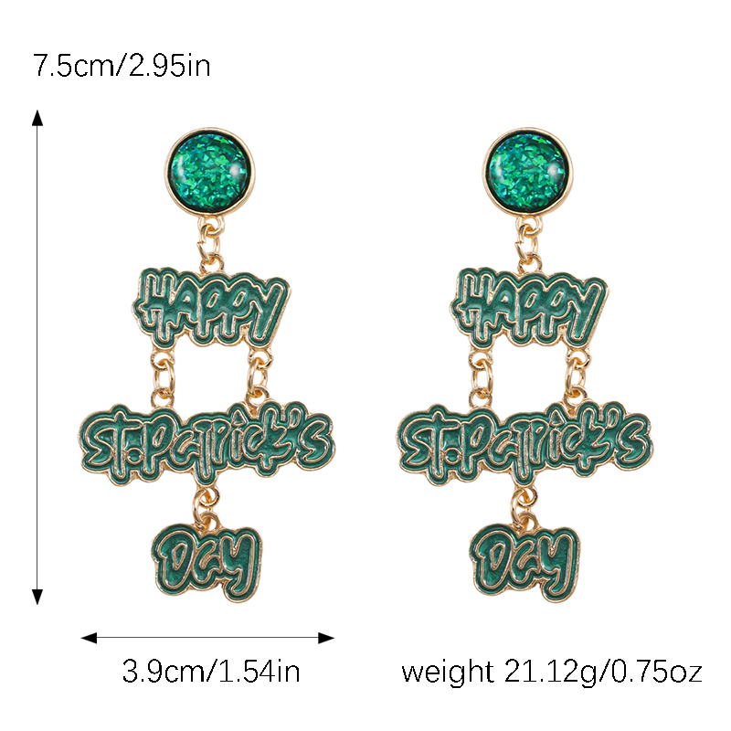 1 Pair Casual Cute Shamrock Letter Plating Inlay Alloy Drop Earrings display picture 1