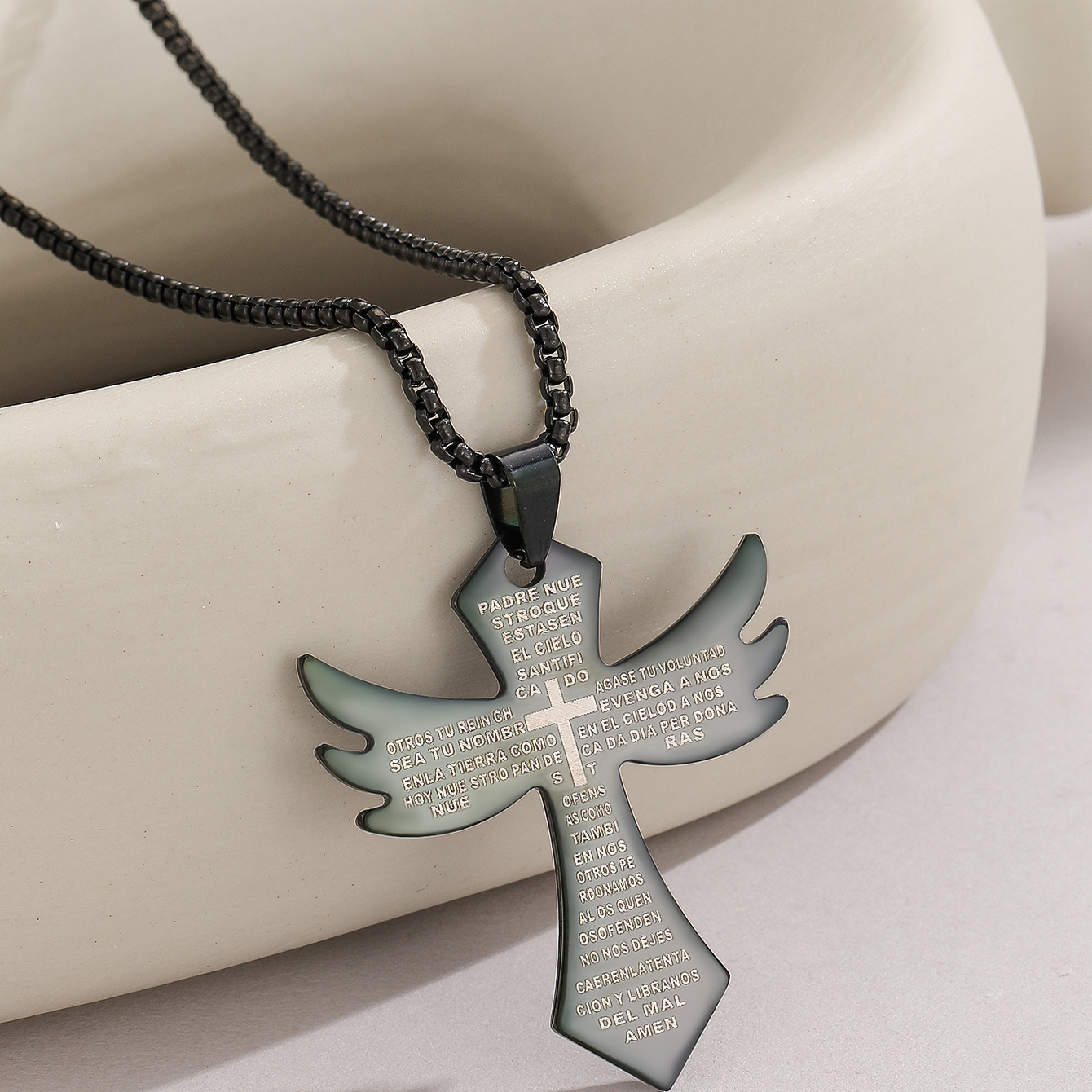 Casual Punk Cross Wings Stainless Steel Men's Pendant Necklace display picture 4