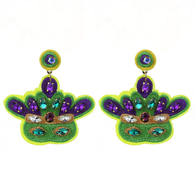 1 Pair Embroidery Letter Inlay Cloth Glass Rhinestones Earrings display picture 5