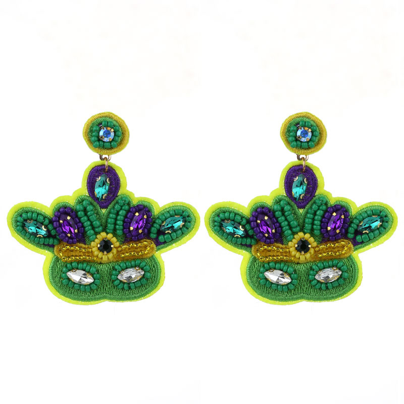 1 Pair Embroidery Letter Inlay Cloth Glass Rhinestones Earrings display picture 9