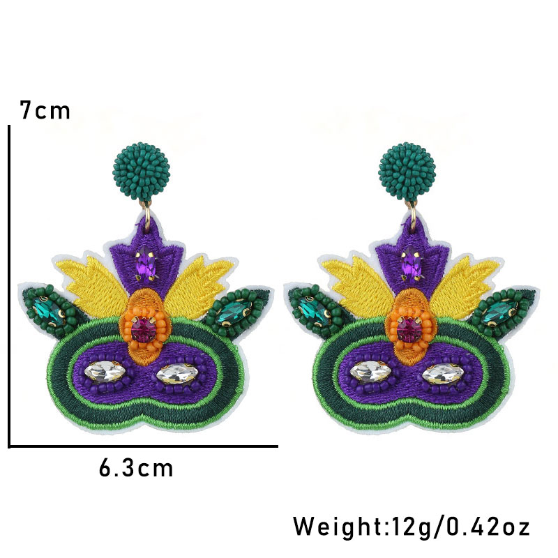 1 Pair Embroidery Mask Beaded Embroidery Cloth Glass Drop Earrings display picture 2