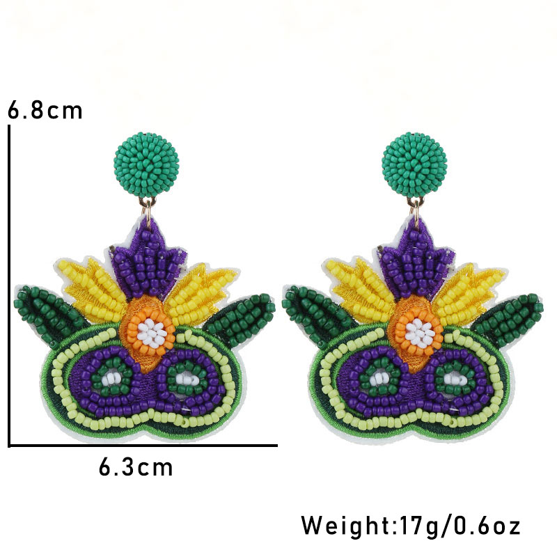 1 Pair Embroidery Mask Beaded Embroidery Cloth Glass Drop Earrings display picture 3