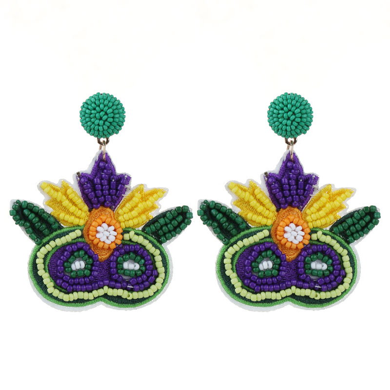 1 Pair Embroidery Mask Beaded Embroidery Cloth Glass Drop Earrings display picture 8