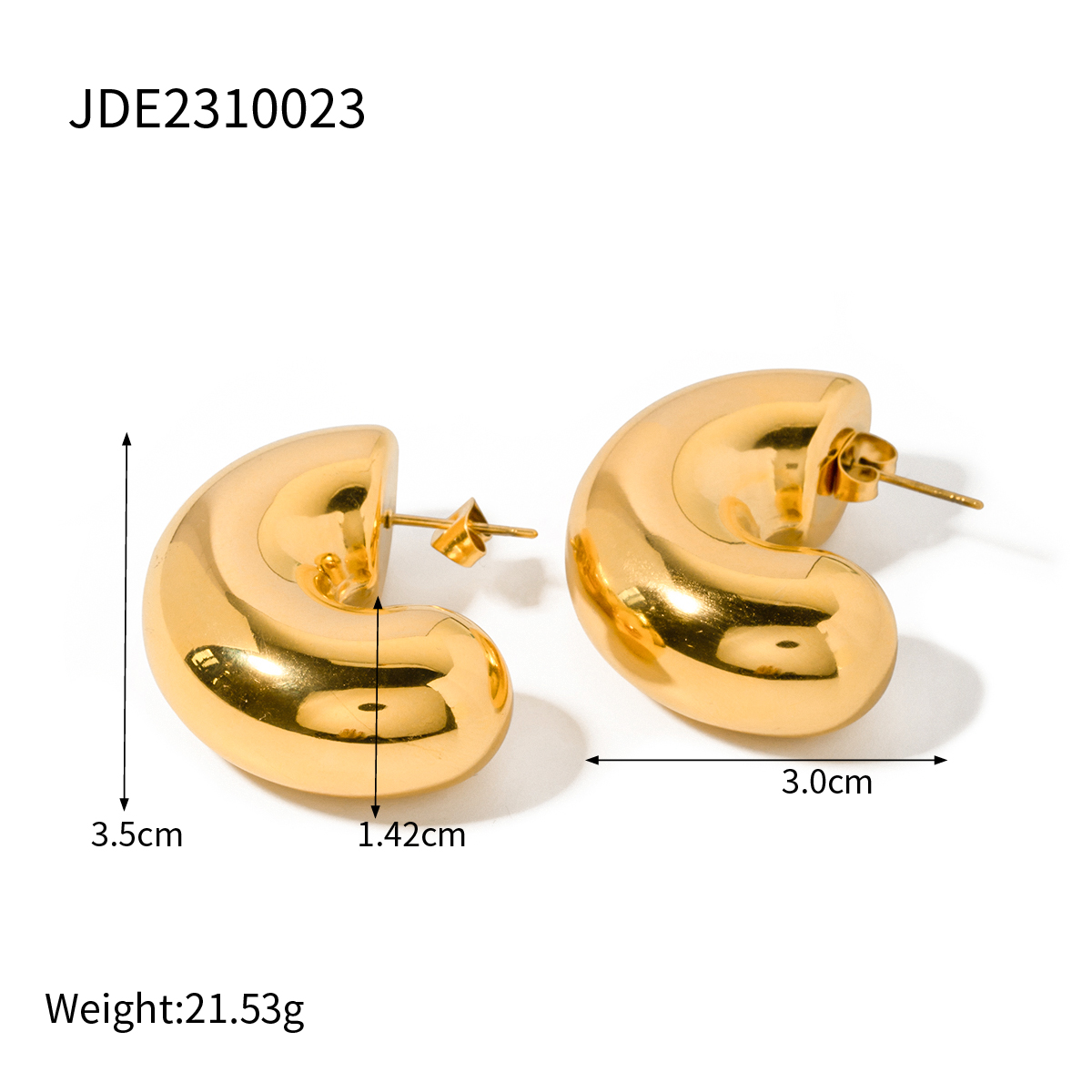 1 Pair IG Style Simple Style C Shape 304 Stainless Steel 18K Gold Plated Ear Studs display picture 8