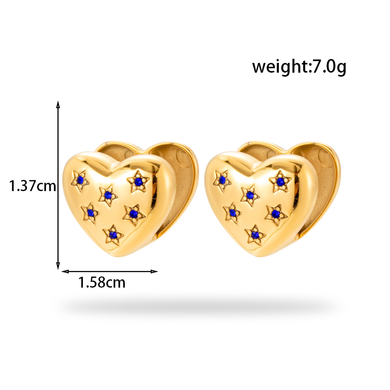 1 Pair French Style Simple Style C Shape Pentagram Heart Shape Inlay Stainless Steel Zircon 18k Gold Plated Hoop Earrings Drop Earrings Ear Studs display picture 2
