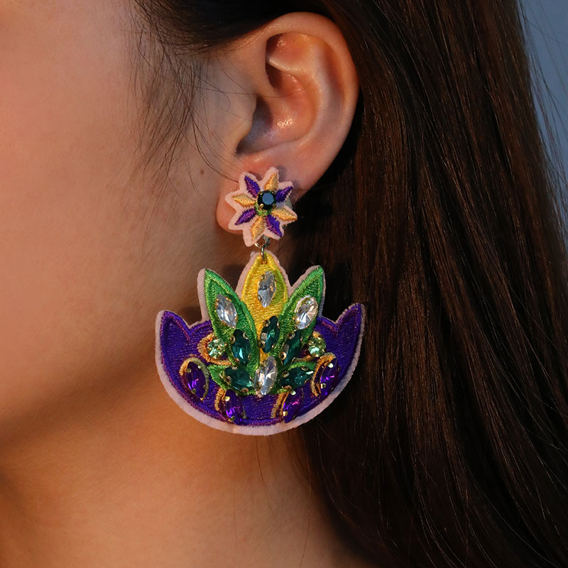 1 Pair Embroidery Color Block Embroidery Inlay Cloth Glass Rhinestones Drop Earrings display picture 4