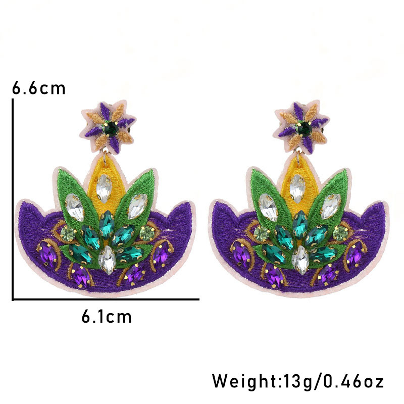 1 Pair Embroidery Color Block Embroidery Inlay Cloth Glass Rhinestones Drop Earrings display picture 2