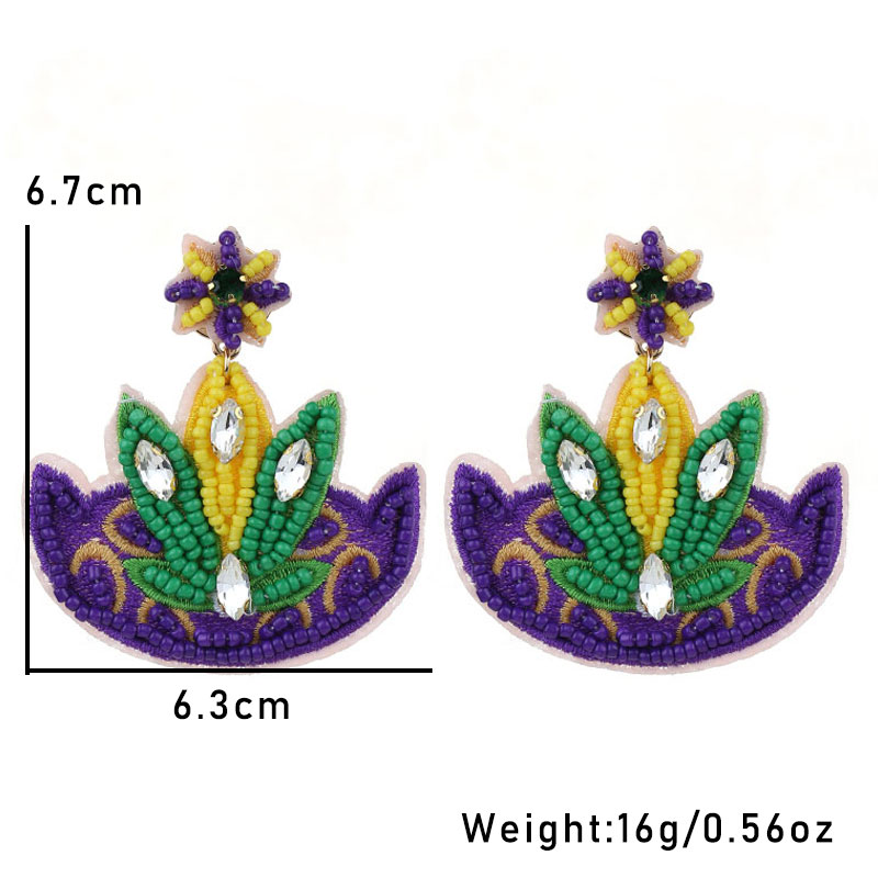 1 Pair Embroidery Color Block Embroidery Inlay Cloth Glass Rhinestones Drop Earrings display picture 3