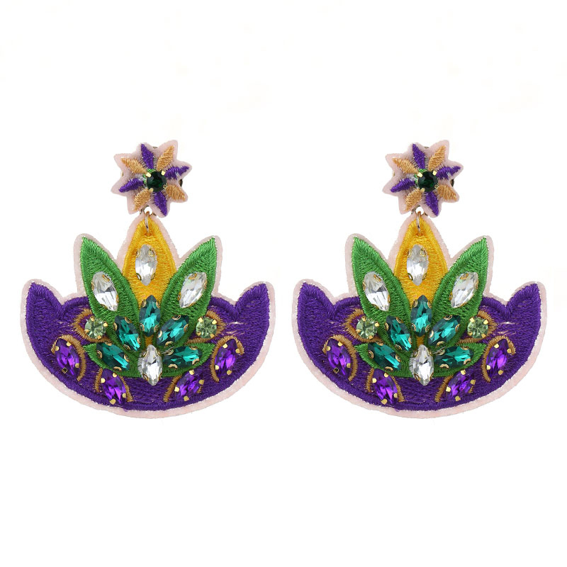 1 Pair Embroidery Color Block Embroidery Inlay Cloth Glass Rhinestones Drop Earrings display picture 5