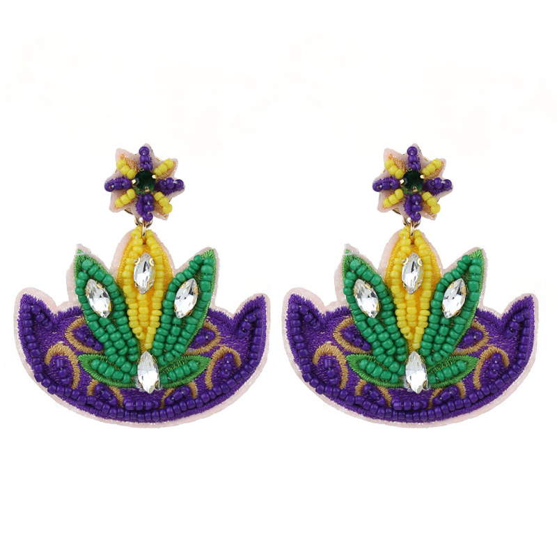 1 Pair Embroidery Color Block Embroidery Inlay Cloth Glass Rhinestones Drop Earrings display picture 8