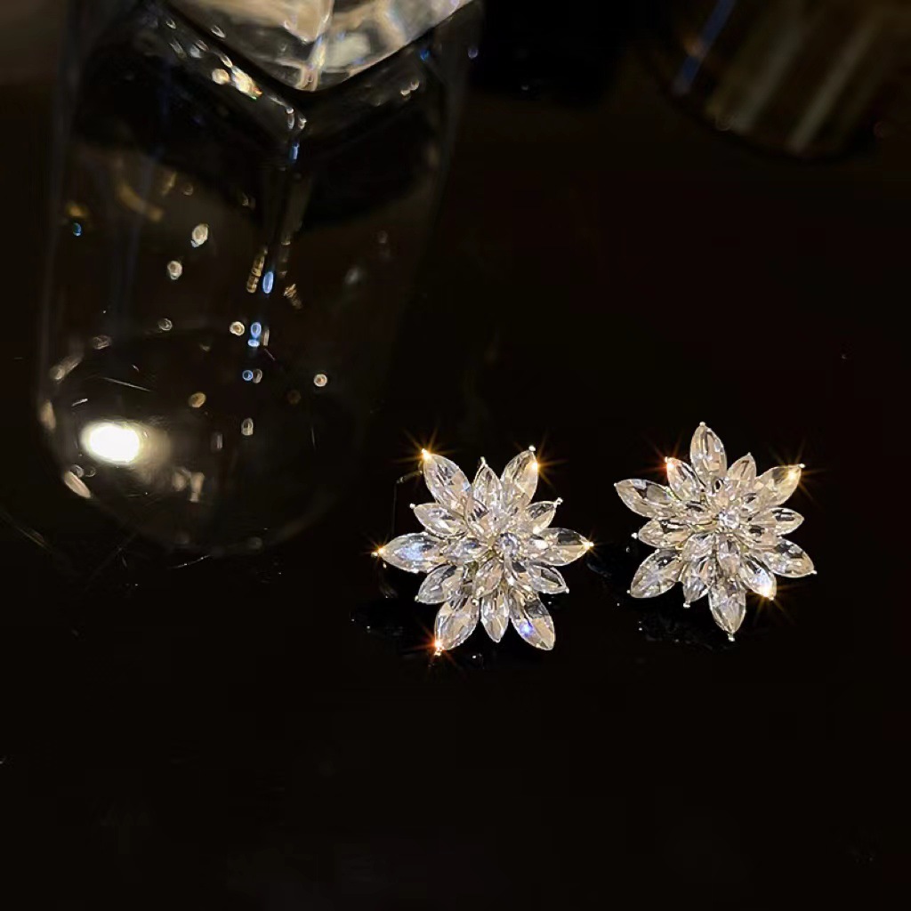 1 Pair Simple Style Classic Style Snowflake Inlay Alloy Zircon Ear Studs display picture 3