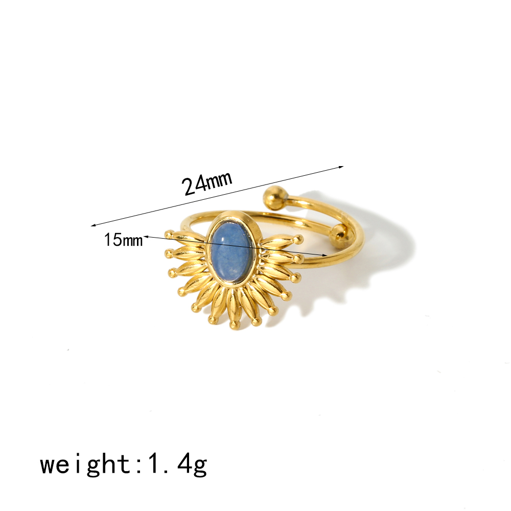 304 Stainless Steel 18K Gold Plated Casual Simple Style Polishing Plating Geometric Natural Stone Adjustable Ring display picture 6