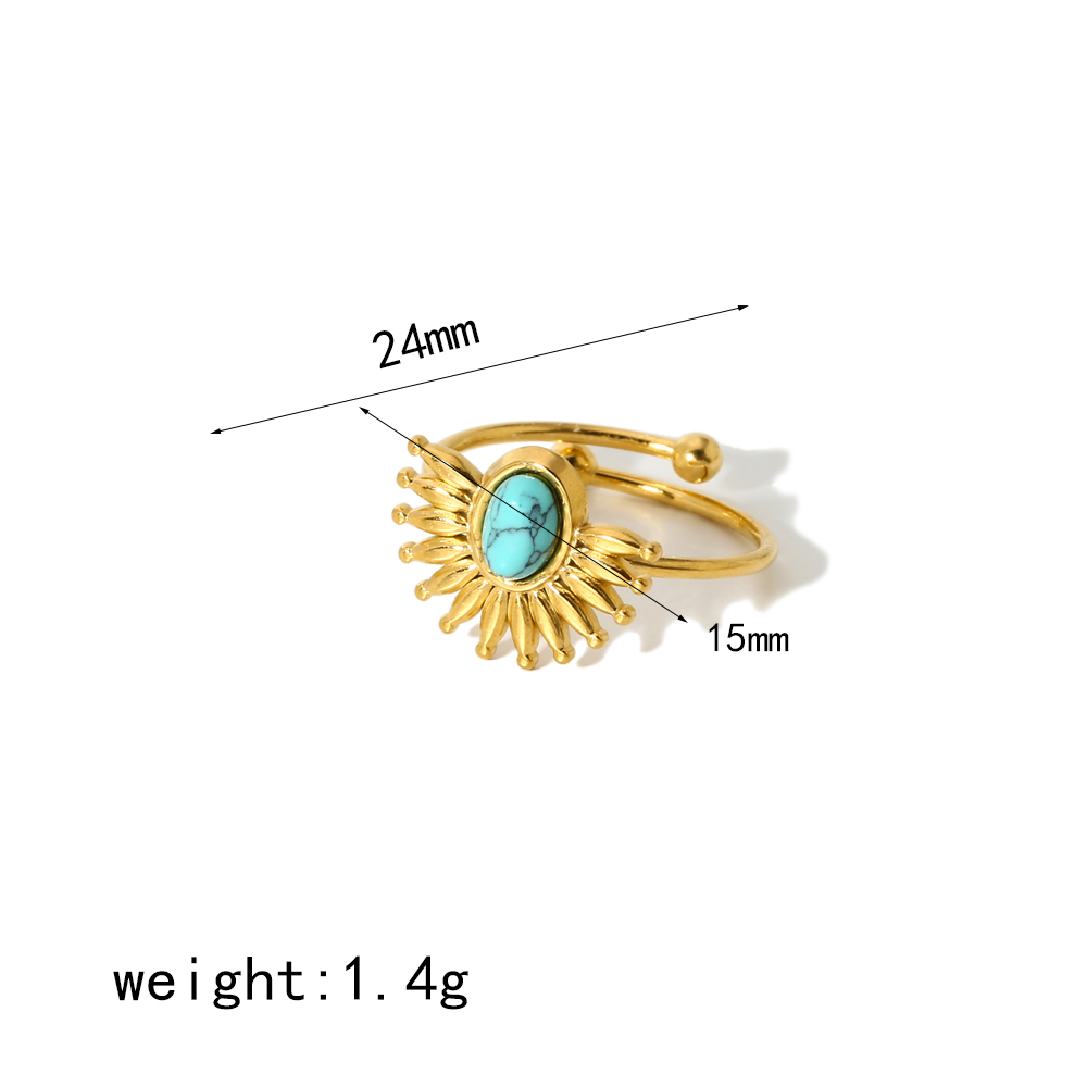 304 Stainless Steel 18K Gold Plated Casual Simple Style Polishing Plating Geometric Natural Stone Adjustable Ring display picture 10