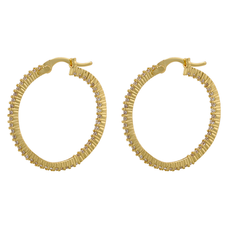 1 Pair Simple Style Round Plating Inlay Copper Zircon 18k Gold Plated Hoop Earrings Ear Studs display picture 4