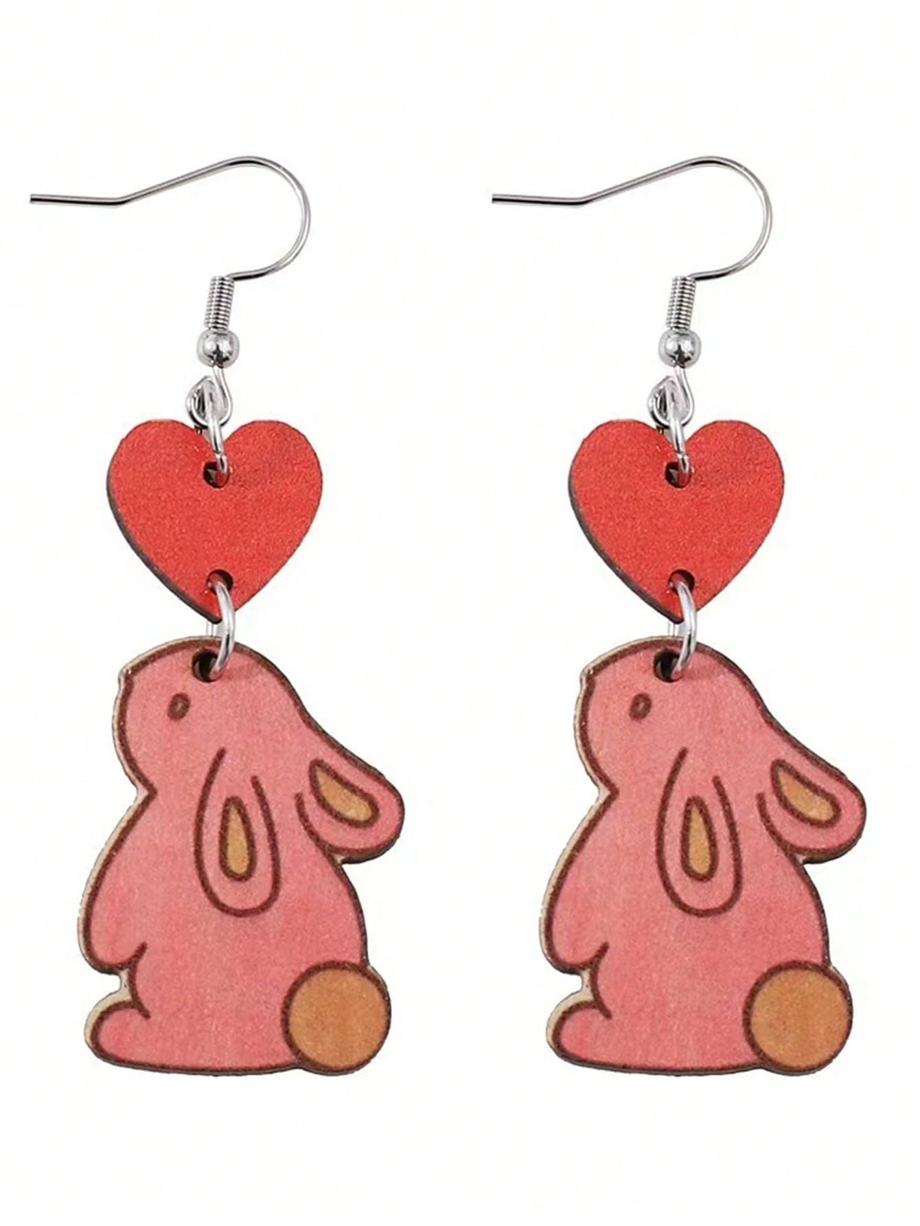 1 Pair Princess Cute Rabbit Printing Wood Drop Earrings display picture 1